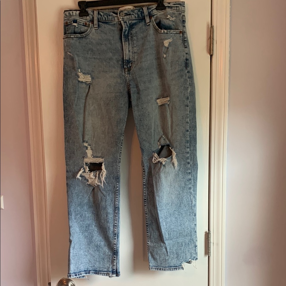 Abercrombie & Fitch Distressed Blue Cropped Jeans